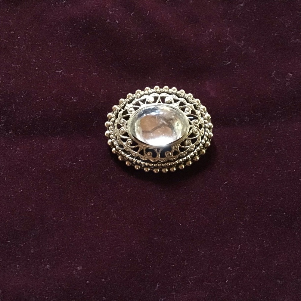 Vintage Ornate Stone Brooch